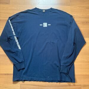Men's Vintage 2001 Never Summer Snowboards Navy Blue Long Sleeve Shirt Sz 2XL